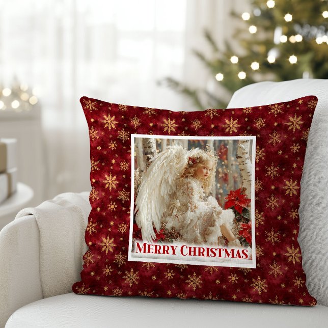 Personlig Ängel Röd Guld Barnpresent Bästa Xmas Kudde (Personalized Angel Red Gold Kids Gift Best Christmas Pillow

)