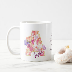 Personlig ängelinitial A med hjärtmönster Kaffemugg