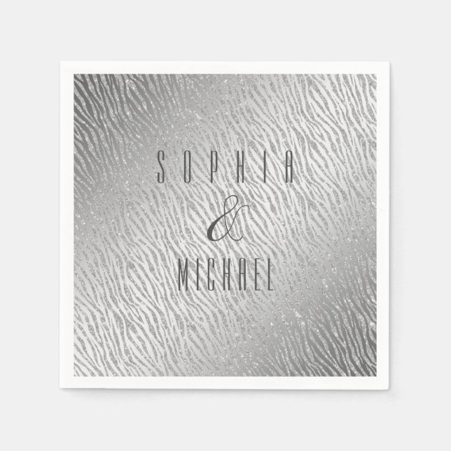 Personlig Animal Print Silver Glitter Glam Pappersservett (Framsidan)