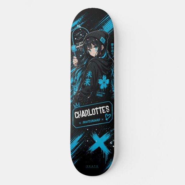 Personlig Anime Cyan Skateboarddäck Mini Skateboard Bräda 18,5 Cm (Framsida)