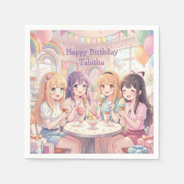 Personlig Anime Flickas Glass Födelsedagsfest Pappersservett (Framsidan)