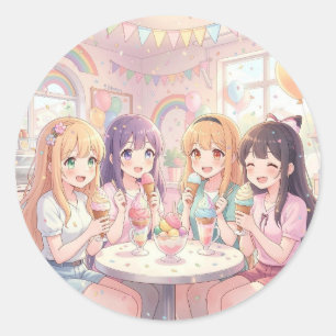 Personlig Anime Flickas Glass Födelsedagsfest Runt Klistermärke