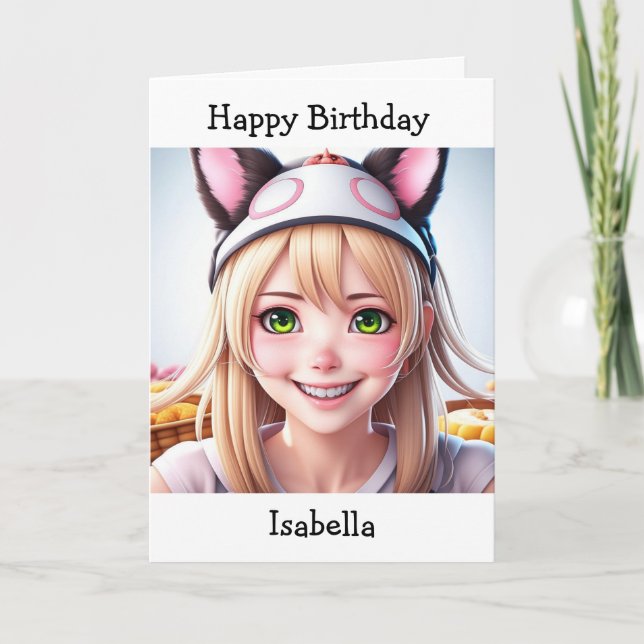 Personlig Anime Girl Birthday | Färgsida Kort (Framsida)