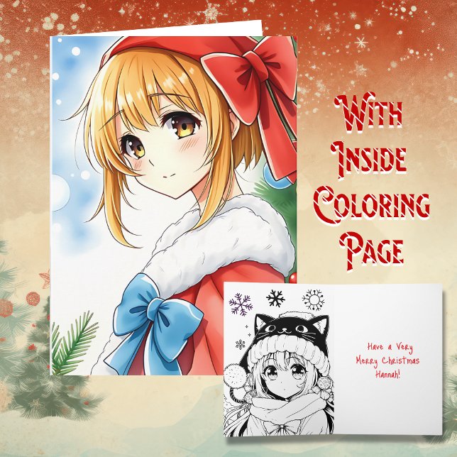 Personlig Anime Girl Coloring Page jul Kort (Skapare uppladdad)
