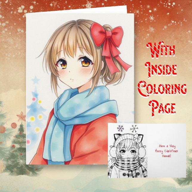 Personlig Anime Girl Coloring Page jul Kort (Skapare uppladdad)