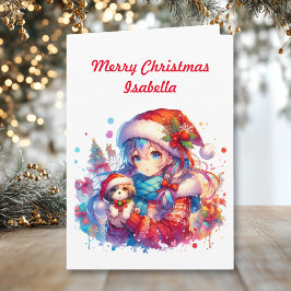 Personlig Anime Girl | Färgning Sidjul jul Kort