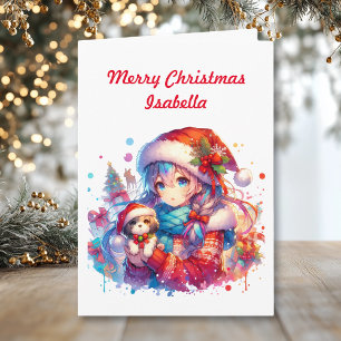 Personlig Anime Girl   Färgning Sidjul jul Kort