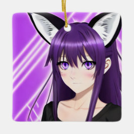 Personlig Anime Girl med Lila Hair och Ögon Julgransprydnad Keramik