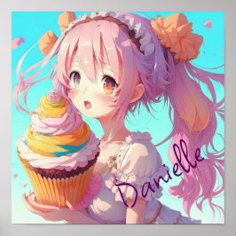 Personlig Anime Girl med Whimsical Cupcoa Poster