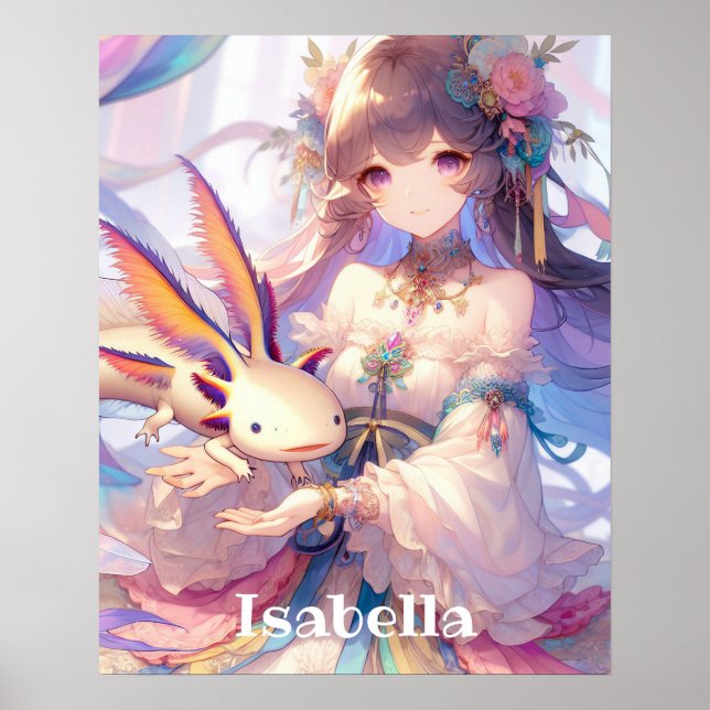 Personlig Anime Girl och Axolotl Poster (Framsidan)