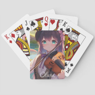 Personlig Anime Girl spelar violin Casinokort