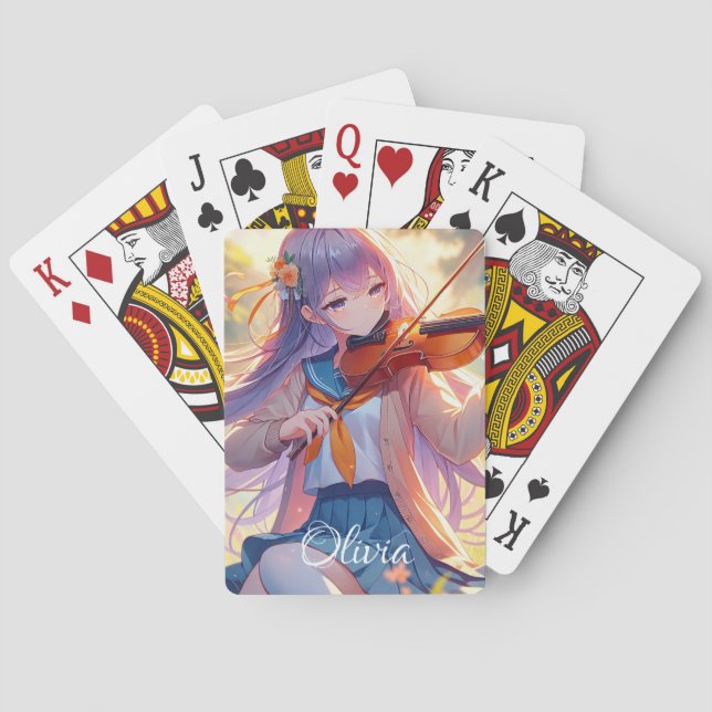 Personlig Anime Girl spelar violin Casinokort (Baksidan)