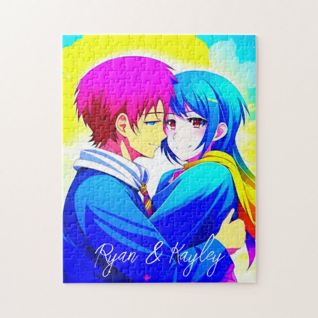 Personlig Anime par Hugger Rosa och Blue Pussel (Vertikal)