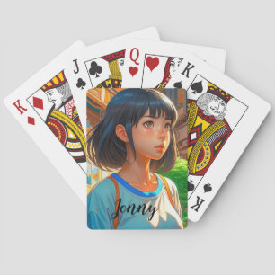 Personlig Animeflicka i den färgstarka konstnärlig Casinokort