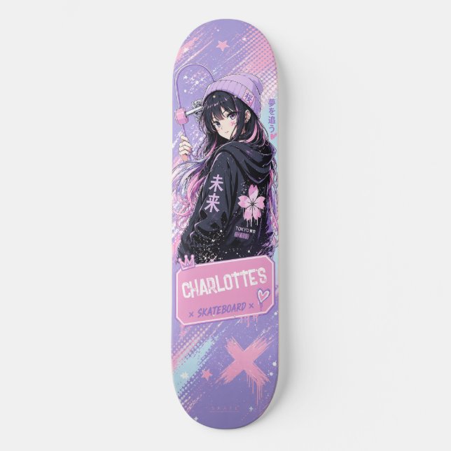 Personlig Animerad Pastell och Rosa Skateboard (Framsida)