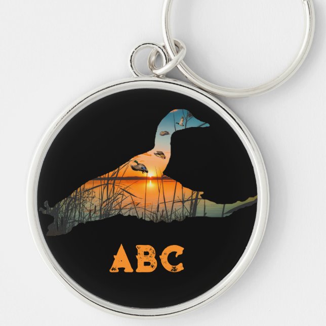 Personlig Anka Hunter Gifts, Mallard Rund Silverfärgad Nyckelring (Framsidan)