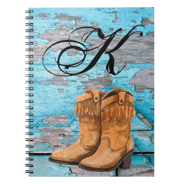 Personlig Anmärkning Bok Blue Wood Barn Door Boots Anteckningsbok (Framsidan)