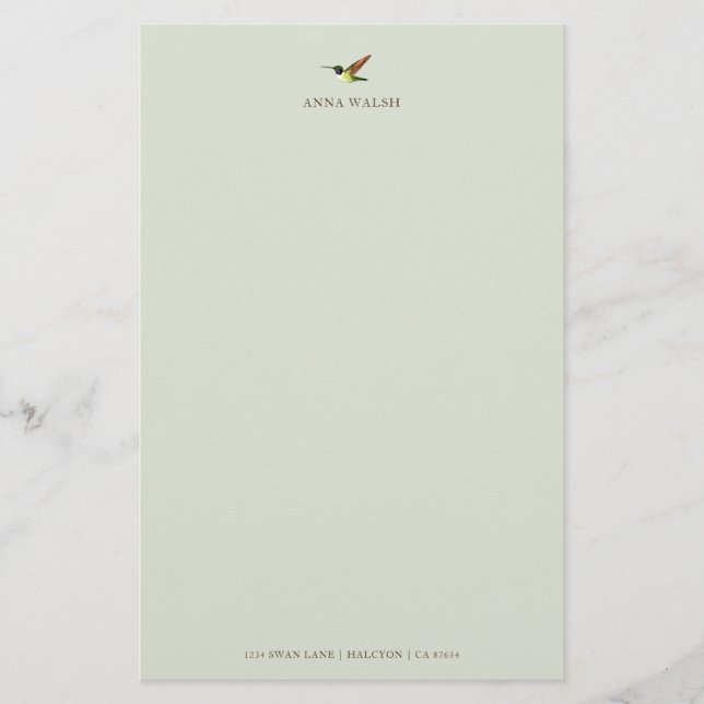 Personlig Anna's Hummingbird Stationery Brevpapper (Framsida)