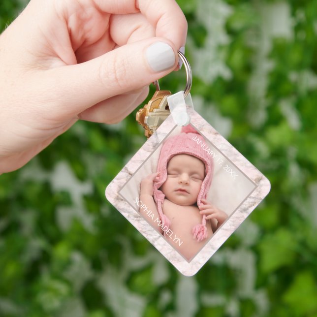 Personlig anpassad bild rosa marmormönster nyckelring (Hand)