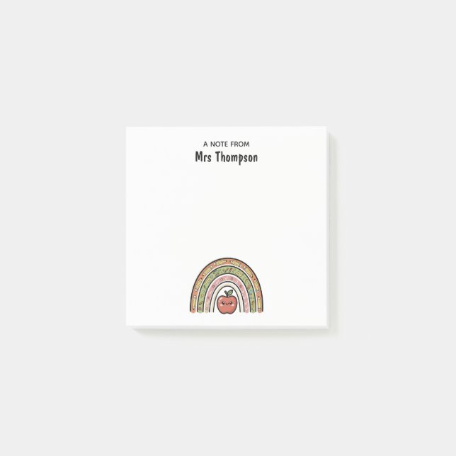 Personlig anpassad skol lärare äpple regnbåge post-it block (Framsida)