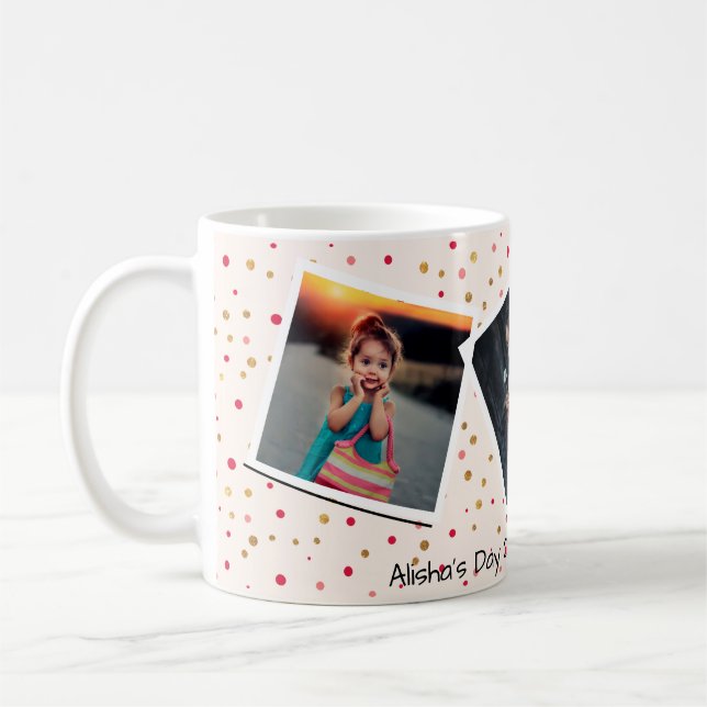 Personlig Anpassad Text med 3 Foto Collage Rosa Kaffemugg (Vänster)