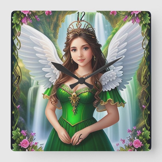 Personlig Anpassningsbar Angel Princess Clock Fyrkantig Klocka (Framsida)
