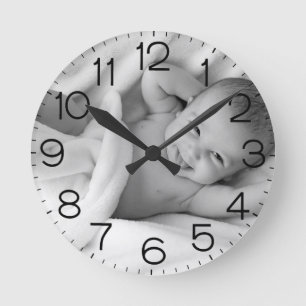 Personlig Anpassningsbar Baby Photo Nursery Rund Klocka