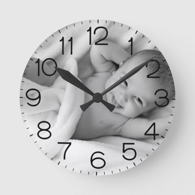 Personlig Anpassningsbar Baby Photo Nursery Rund Klocka (Framsida)