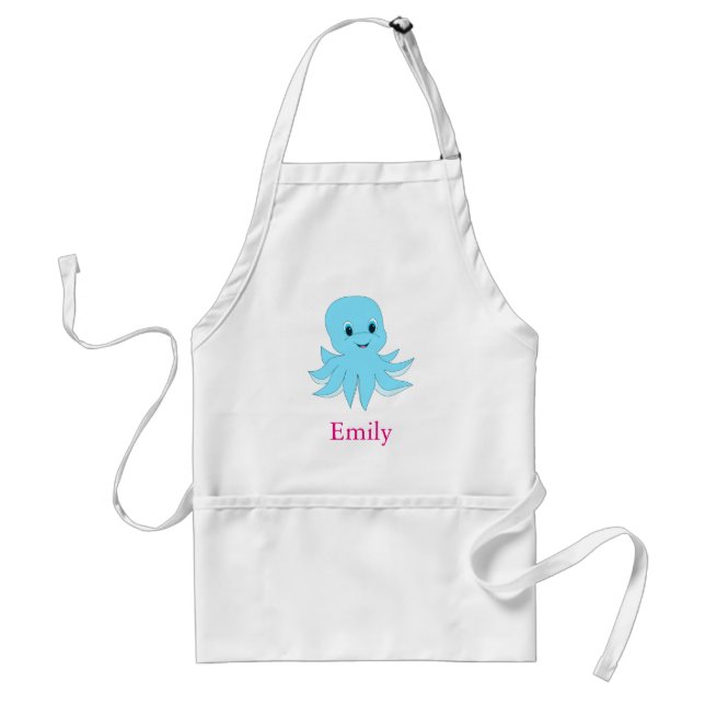 Personlig Anpassningsbar Cute Blue Octopus Förkläde (Framsidan)
