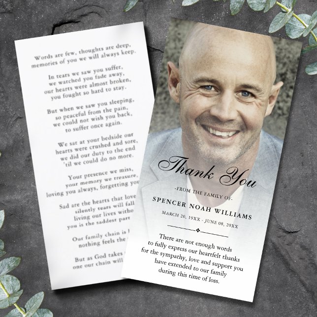 Personlig Anpassningsbar Fotosympati Tack Kort (Sympathy Thank You Photo Card)