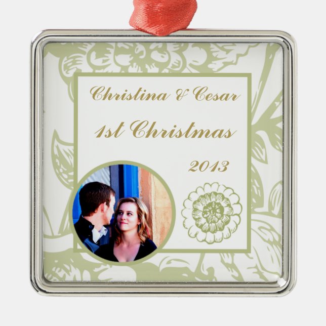 Personlig Anpassningsbar Grönt Gerbera Daisy Flowe Julgransprydnad Metall (Framsidan)