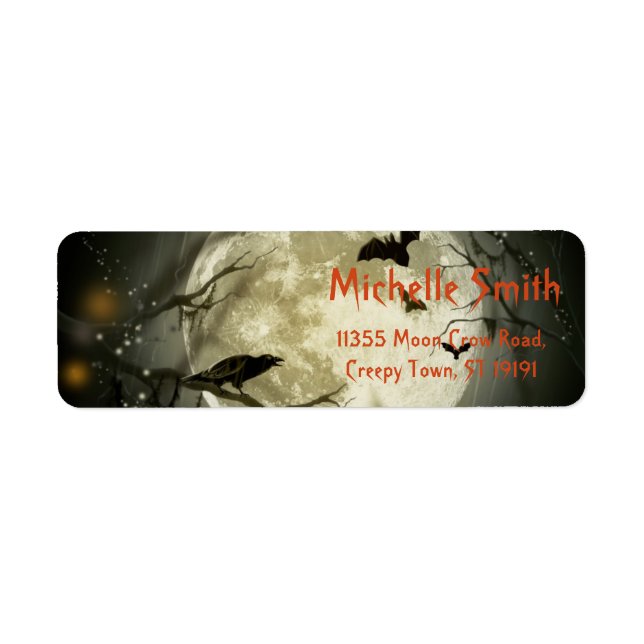 Personlig Anpassningsbar Halloween Kråka med Måne Returadress Etikett (Framsidan)