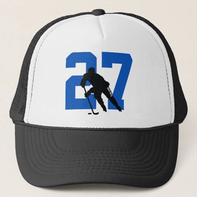 Personlig Anpassningsbar Hockey Player Number Blue Keps (Framsida)