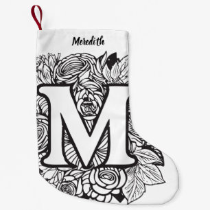 Personlig Anpassningsbar Monogram Black and White Liten Julstrumpa