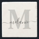 Personlig Anpassningsbar Monogram-skript Namn Init Stenunderlägg<br><div class="desc">Elegant Personlig Monogram Script Namn Snyggt Stone Underlägg</div>