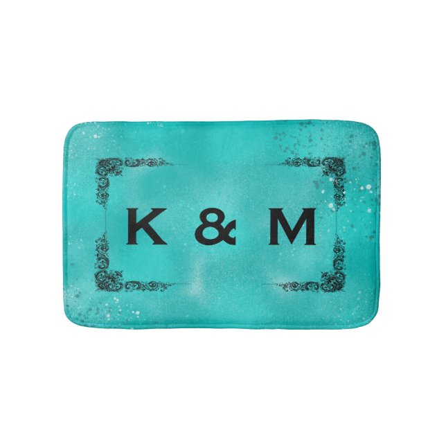 Personlig Anpassningsbar Monogrammed Teal Grönt Sw Badrumsmatta (Framsidan)