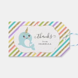 Personlig Anpassningsbar Narwhal Rainbow Glitter F Presentetikett