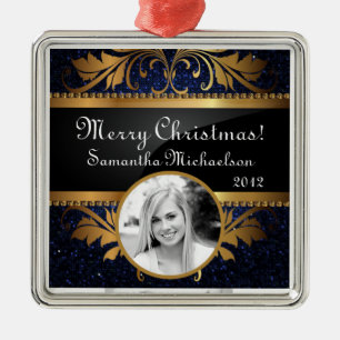 Personlig Anpassningsbar Ornament Blue Glitter Seq
