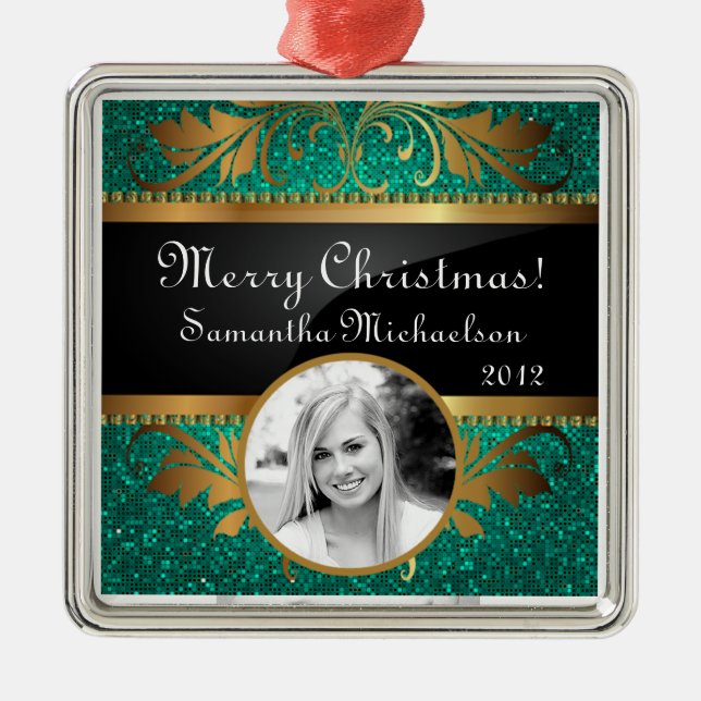 Personlig Anpassningsbar Ornament Teal Glitter Seq (Framsidan)