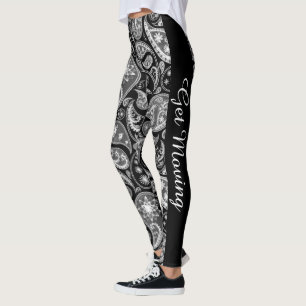Personlig Anpassningsbar Paisley Black White Leggings