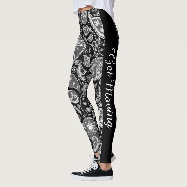 Personlig Anpassningsbar Paisley Black White Leggings (Vänster)