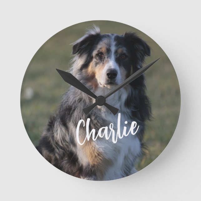 Personlig Anpassningsbar Pet Hund Photo Gift Rund Klocka (Framsida)