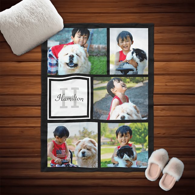 Personlig Anpassningsbar Photo Collage Monogrammed Fleecefilt (custom personalized photo blanket)