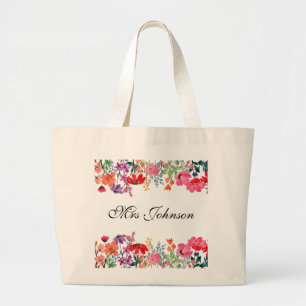 Personlig Anpassningsbar Teacher Gift Flora Jumbo Tygkasse