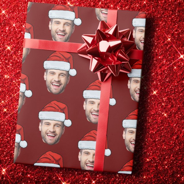 Personlig Ansikte Santa Hat Gift Wrap Funny Head Presentpapper (Skapare uppladdad)