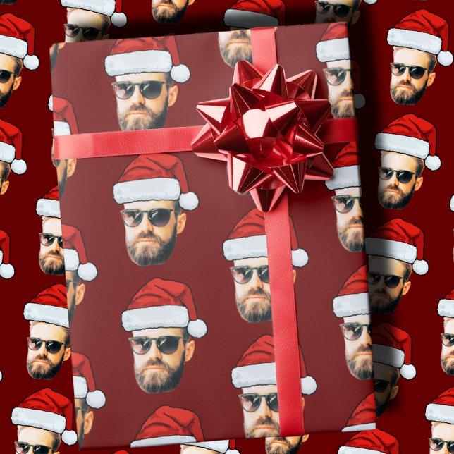 Personlig Ansikte Santa Hat Gift Wrap Funny Head Presentpapper (Skapare uppladdad)