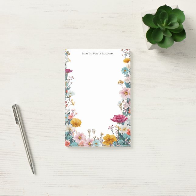 Personlig anteckning med vildblomsram post-it block (Kontor)