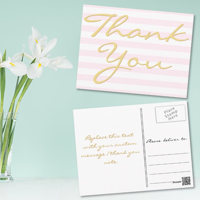 Personlig anteckning Modern Elegant Ränder Tack Vykort (Personalized Note Modern Elegant Stripes Thank You Postcard)