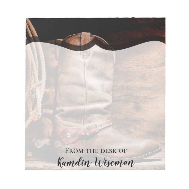Personlig Anteckningsblock CowboyBoots Barn Wood R (Framsida)