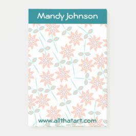 Personlig Anteckningsblock-Teal Gräns Faded Red Fl Post-it Block